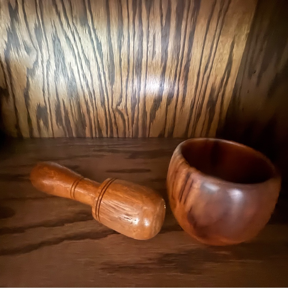 Vintage Wooden Mortar and Pestle Set circa 1970